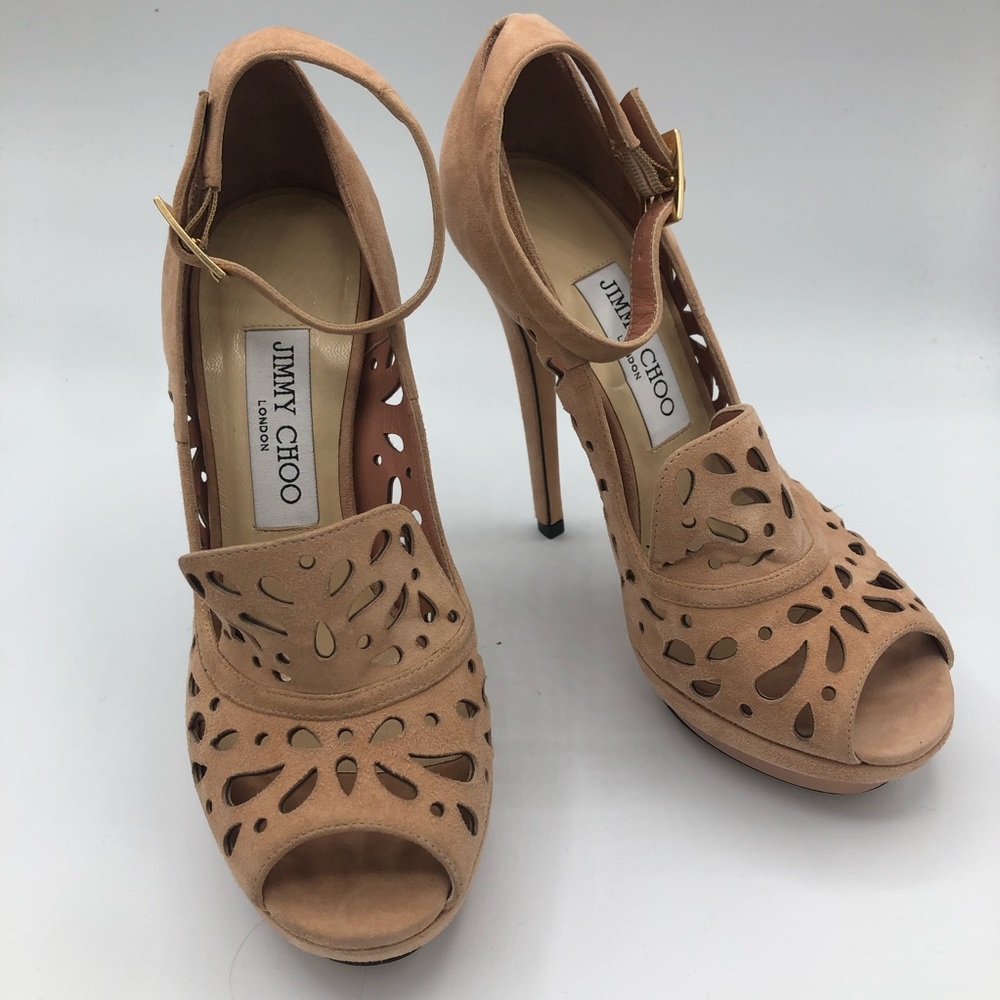 COPY - Jimmy Choo size 6 Beige Kalam Suede Open Toe Heel Ankle Strap New Label